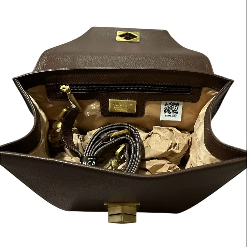 Brand new ARCADIA Made In Italy Leather Asymmetrical Geo Satchel Handbag
